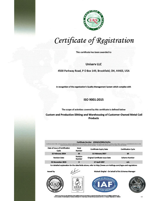 UNISERV ISO 9001 Certification