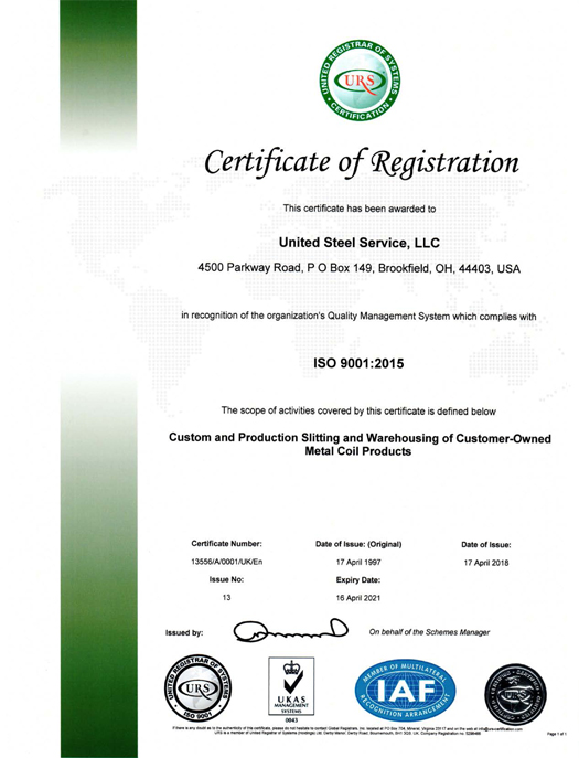 UNISERV ISO 9001 Certification